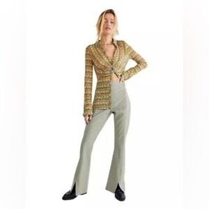 Free People We The Free Real Deal Slit Vegan Leather Pants Seafoam Green